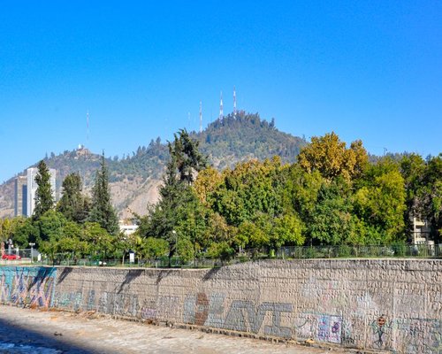 People walking at a comfortable pace near Cerro Santa Lucia in Santiago